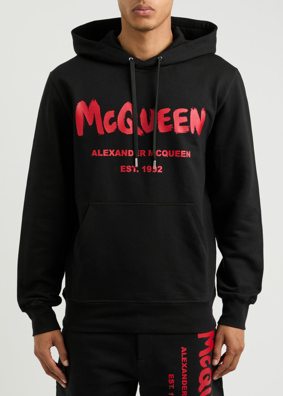Alexander Mcqueen Logo Hooded Cotton Sweatshirt Black