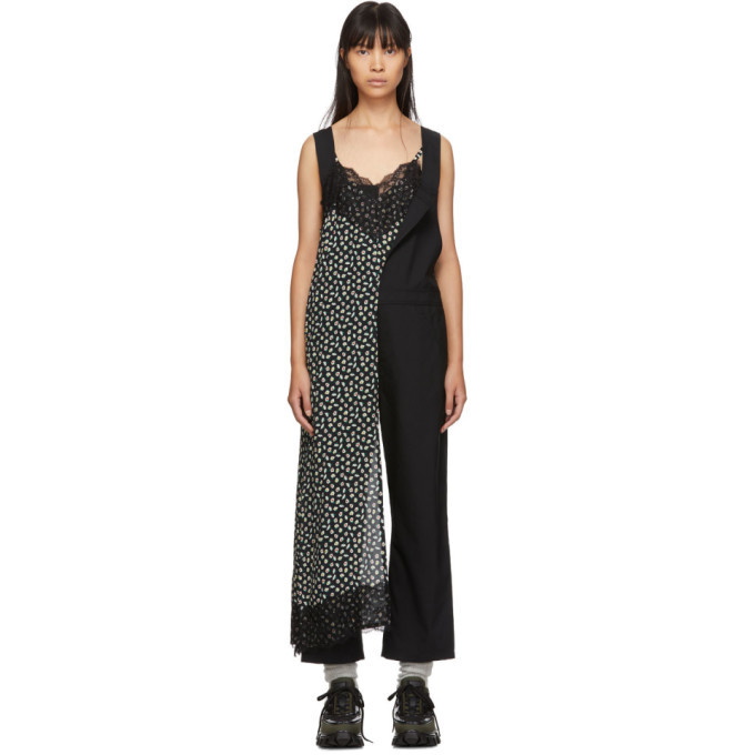 Photo: Junya Watanabe Black and Multicolor Flower Print Jumpsuit