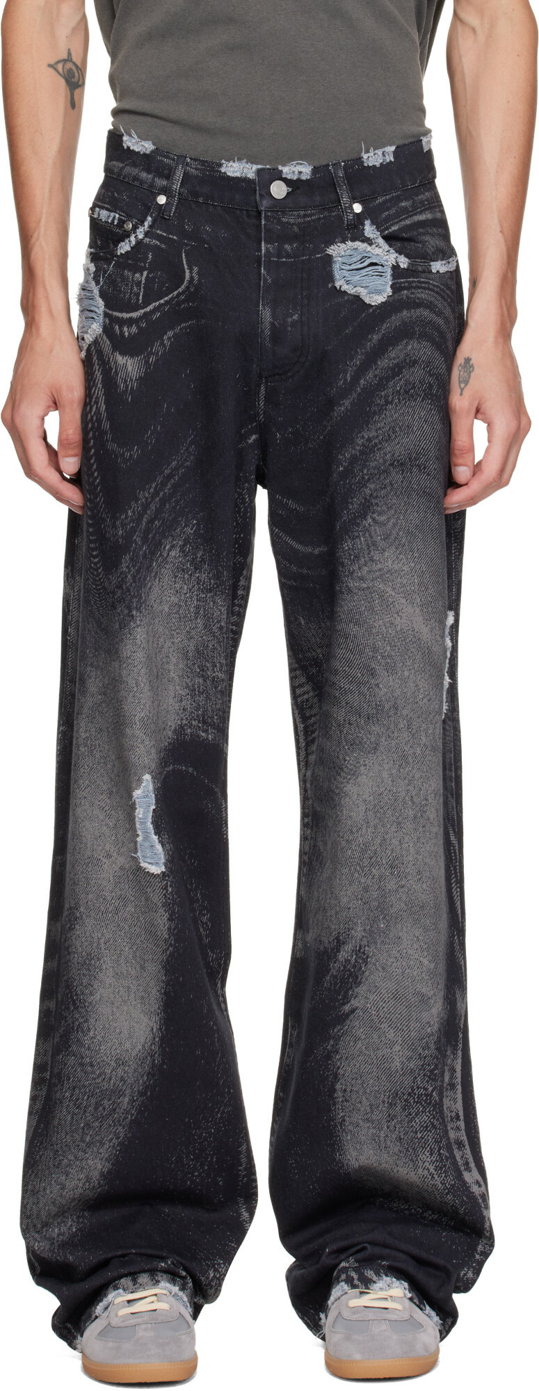 CAMPERLAB Black Distorted Distressed Jeans