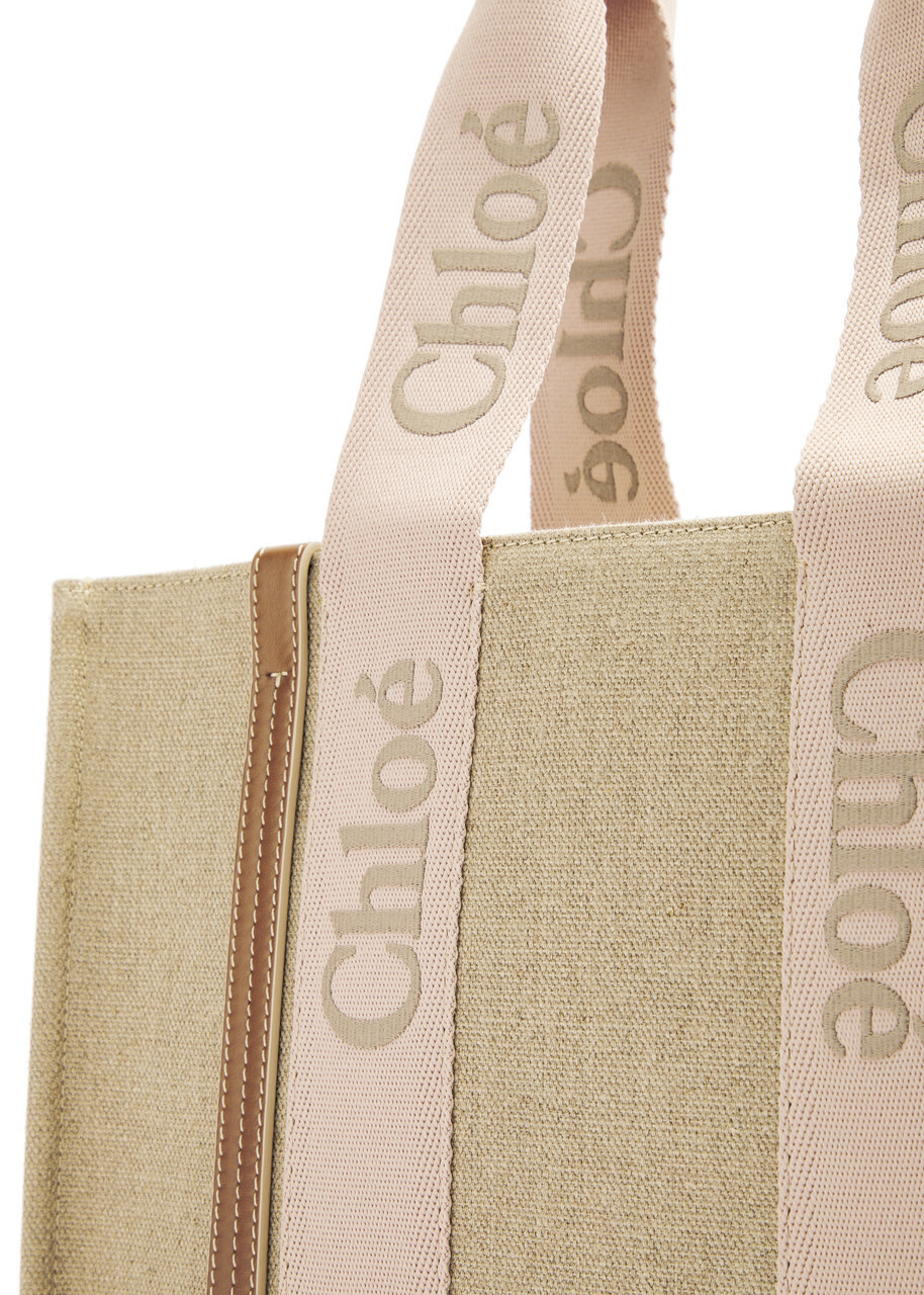 Chloe Woody Medium Linen Canvas Tote - Beige - One Size