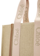 Chloe Woody Medium Linen Canvas Tote - Beige - One Size