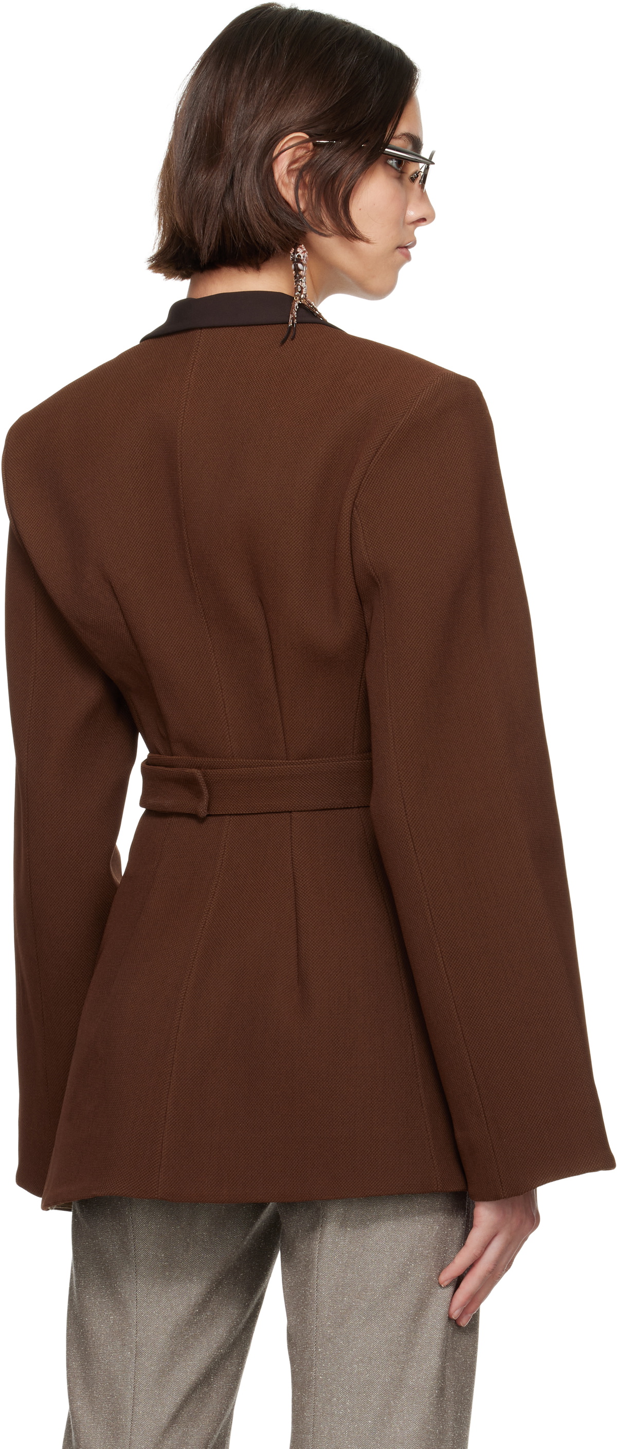 Tory Burch Brown Asymmetrical Pique Wrap Blazer