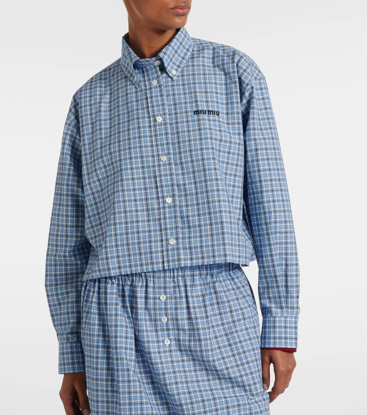 Miu Miu Cropped checked cotton shirt