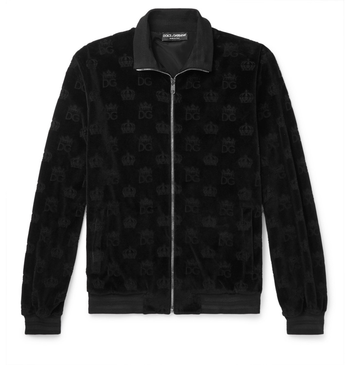 Photo: Dolce & Gabbana - Logo-Jacquard Cotton-Velour Track Jacket - Black