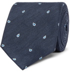 Dunhill - 7cm Paisley-Embroidered Herringbone Linen and Mulberry Silk-Blend Tie - Men - Navy