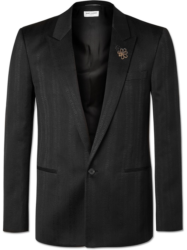 Photo: SAINT LAURENT - Slim-Fit Wool, Silk and Cotton-Blend Jacquard Suit Jacket - Black