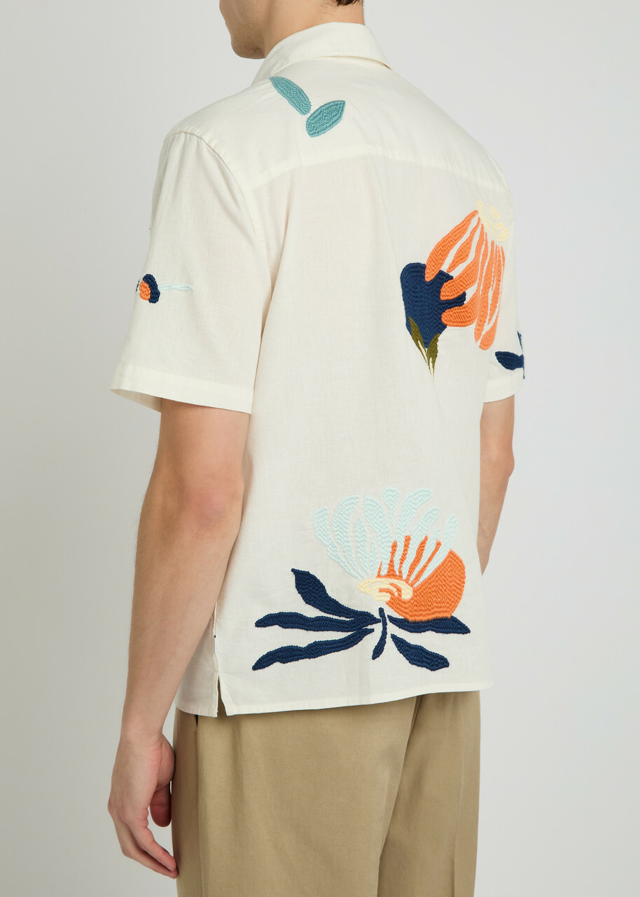 Wax London Didcot Embroidered Cotton and Linen-blend Shirt Multicoloured 1