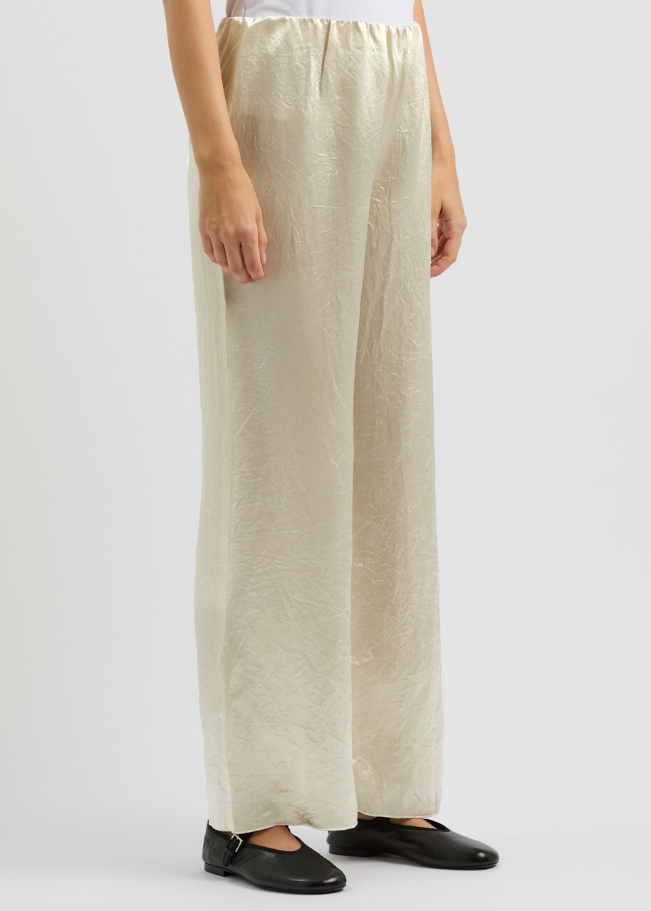 Nanushka Brenda Crinkled Satin Trousers Ecru