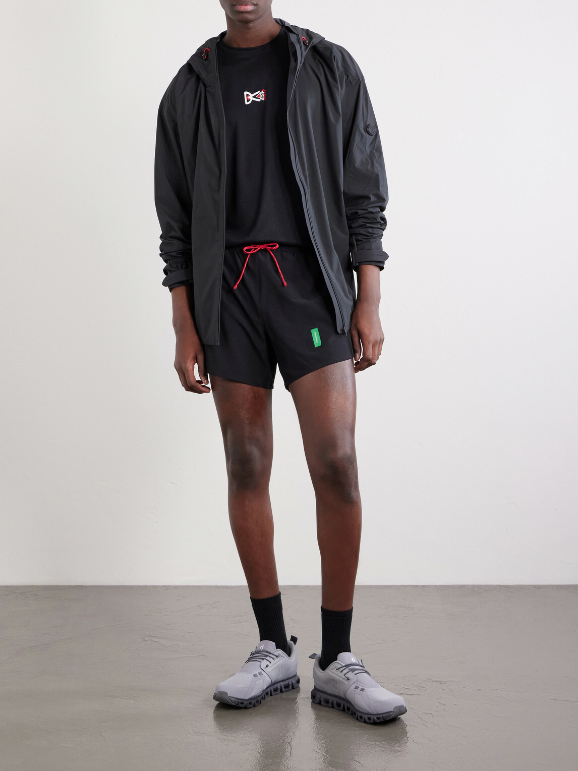 DISTRICT VISION - Straight-Leg Logo-Print 5" Stretch-Jersey Running Shorts - Black