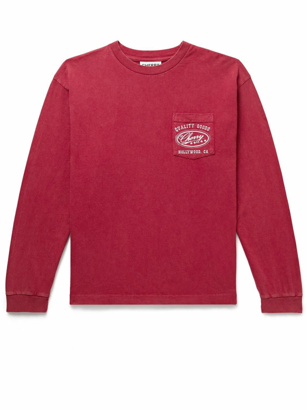 Photo: CHERRY LA - Printed Cotton-Jersey T-Shirt - Red
