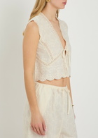 Solaqua Willow Embroidered Cropped Cotton top Ivory