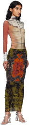 Jean Paul Gaultier Orange & White Long Sleeves Twisted Printed Fire Bodysuit