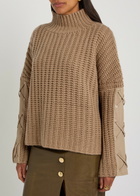 Skiim Justine Lace-up Leather and Cashmere Jumper Beige