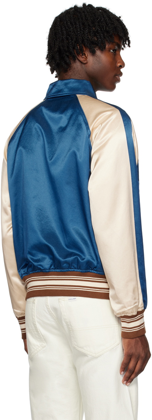 HAULIER Blue & Off-White Paneled Bomber Jacket