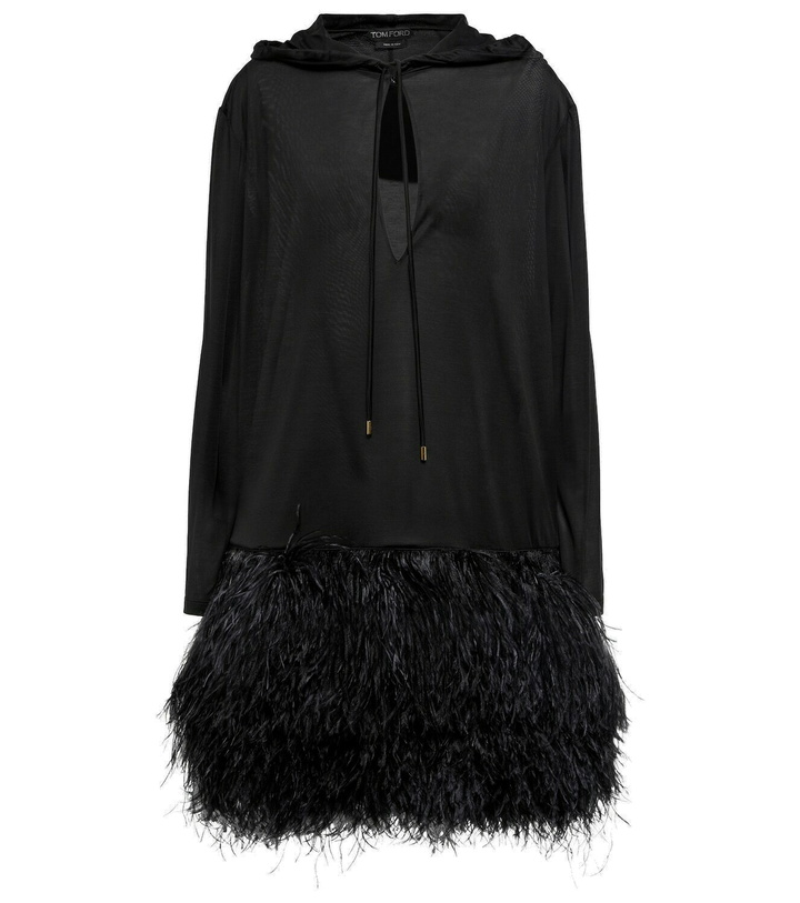 Photo: Tom Ford Feather-trimmed silk hoodie minidress