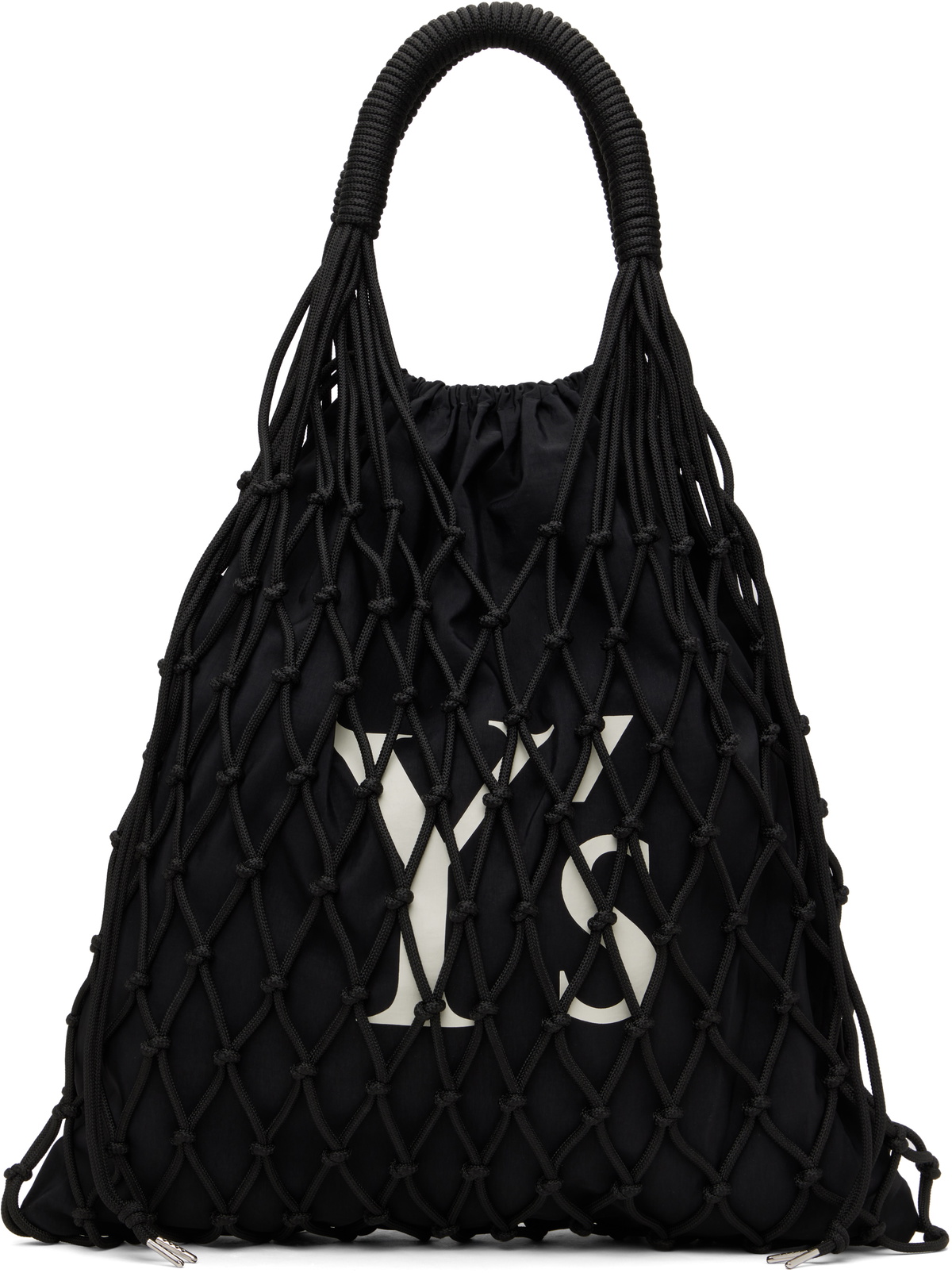 Y's Black Polyester Cord Logo Knit Tote