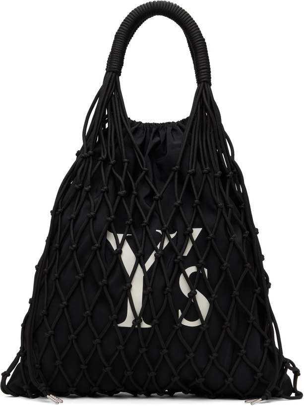 Photo: Y's Black Polyester Cord Logo Knit Tote
