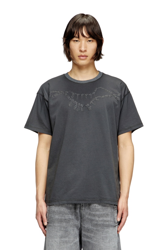 Photo: Diesel T-shirt with charm necklace print - T-Shirts - Unisex - Grey