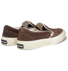 TOM FORD - Cambridge Leather-Trimmed Woven Suede Slip-On Sneakers - Brown
