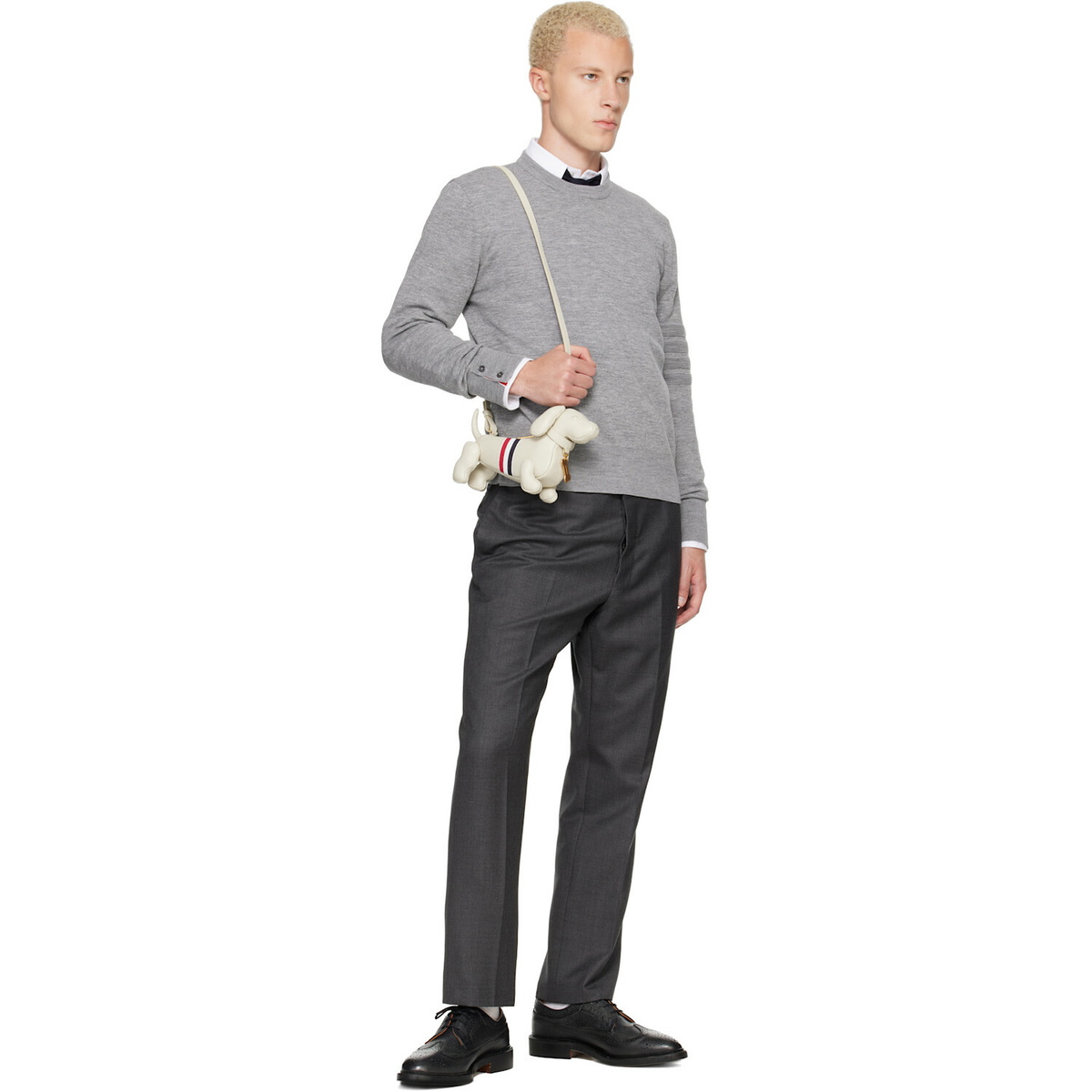 Thom Browne Gray Ottoman Milano Stitch 4-Bar Bomber Sweater