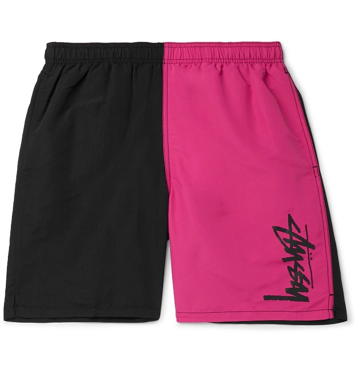 Photo: Stüssy - Mid-Length Logo-Print Colour-Block Swim Shorts - Black