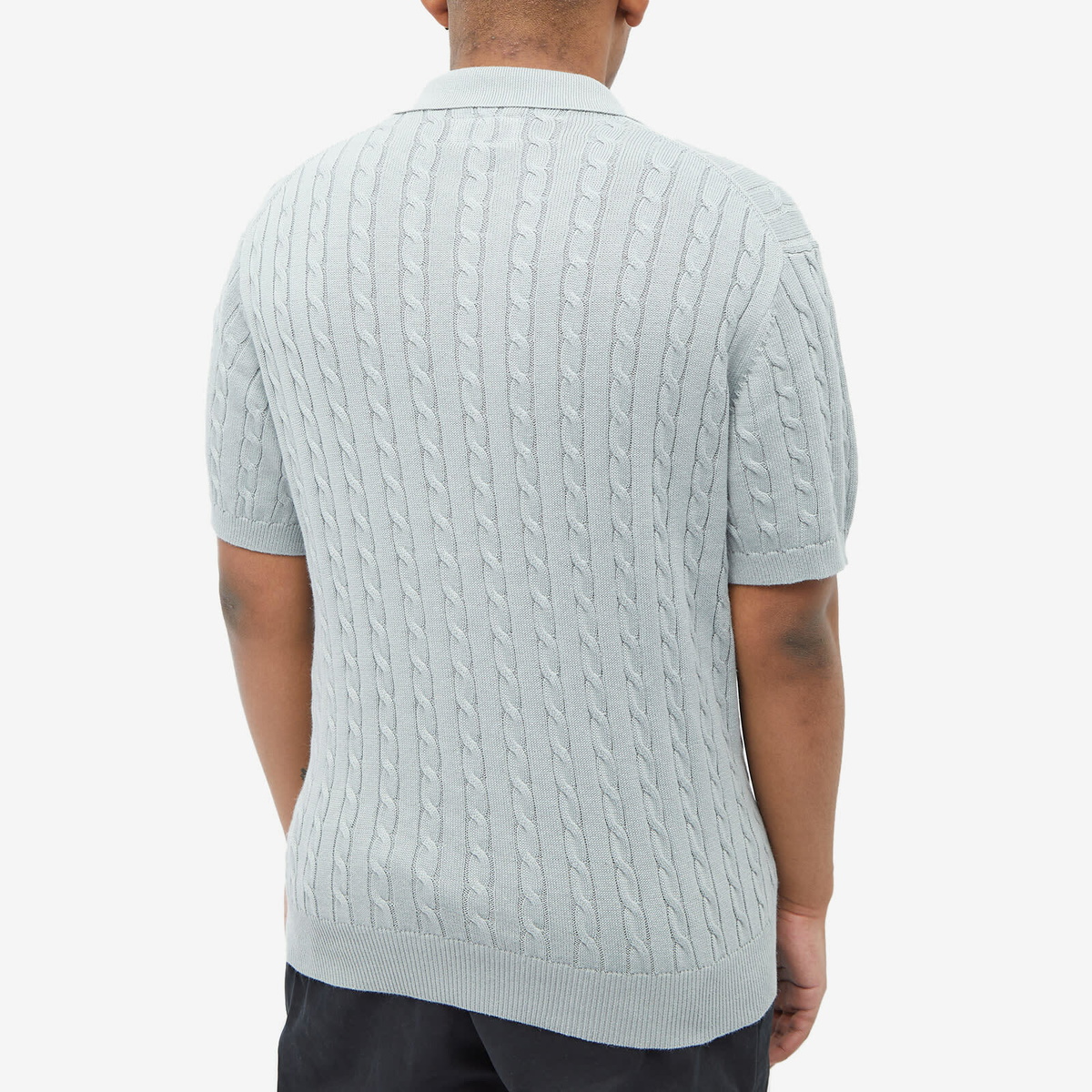 【BEAMS】Knit Polo Cable　ICE BLUE L BEAMS PLUS Knit Cable Polo - Ice Blue | Garmentory
