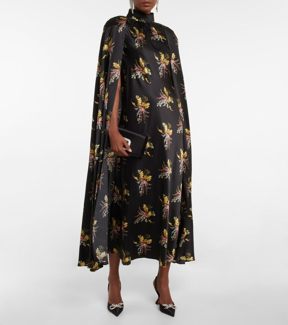 Rodarte - Floral silk charmeuse cape midi dress Rodarte