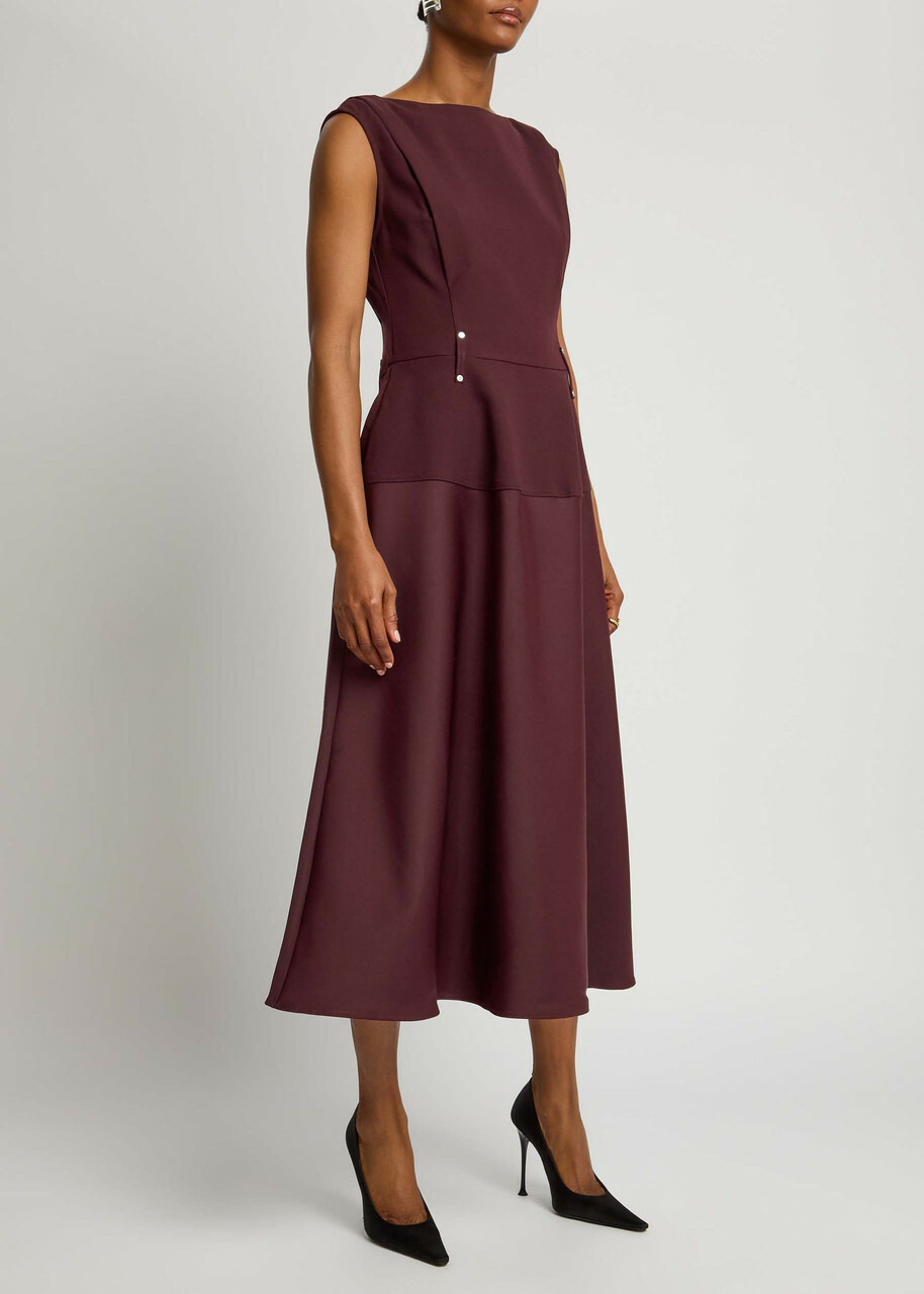 Stine Goya Panelled Crepe and Twill Midi Dress Aubergine