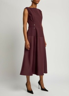 Stine Goya Panelled Crepe and Twill Midi Dress Aubergine