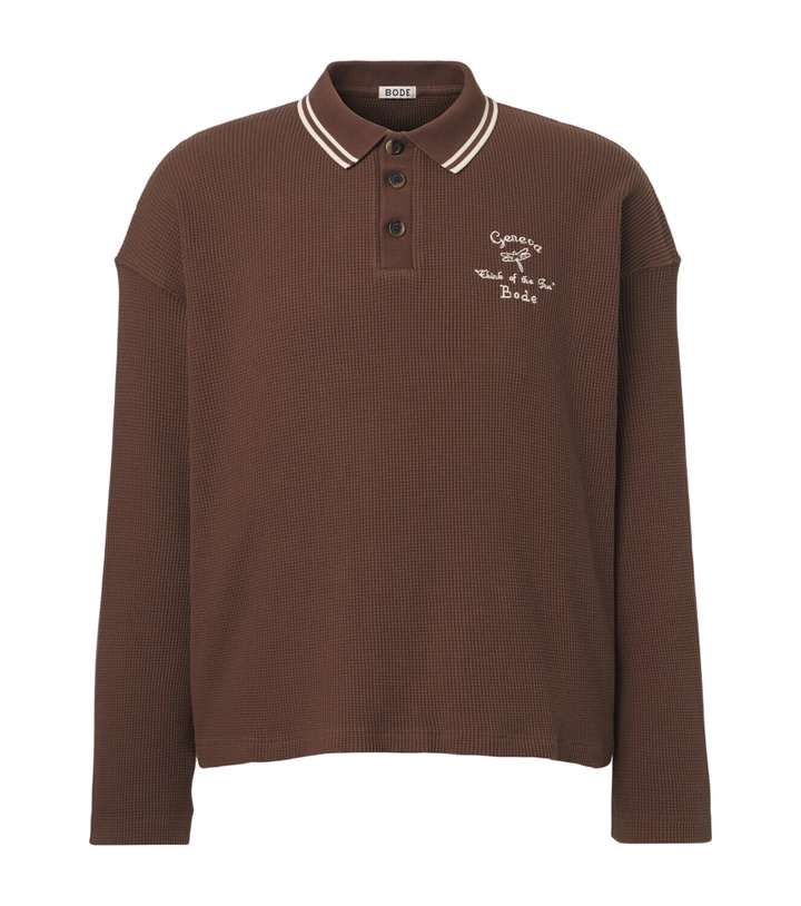 Photo: Bode Geneva waffle-knit cotton polo sweater