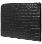Alexander McQueen - Embellished Croc-Effect Leather Pouch - Black