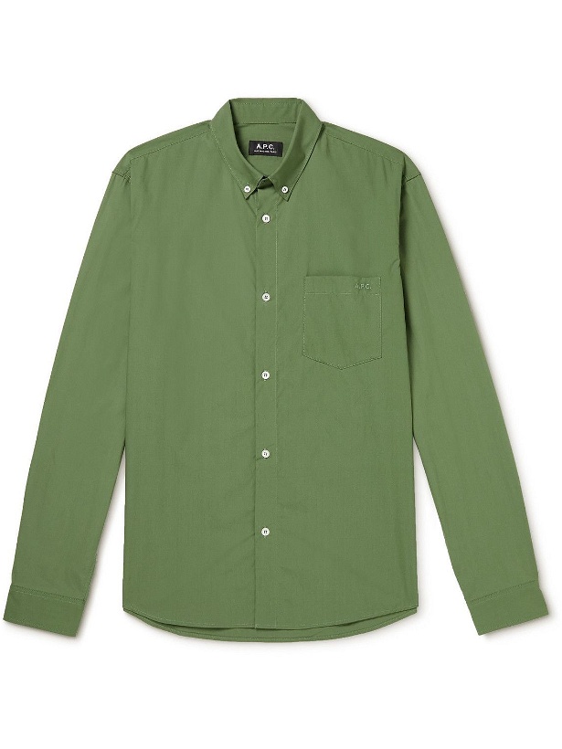 Photo: A.P.C. - Richie Slim-Fit Button-Down Collar Cotton-Poplin Shirt - Green