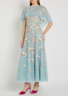 Needle & Thread Eden Rose Embroidered Cape-effect Tulle Gown Blue