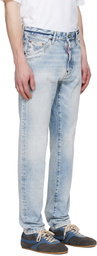 Dsquared2 Blue Light Diagonale Wash Teddy Jeans