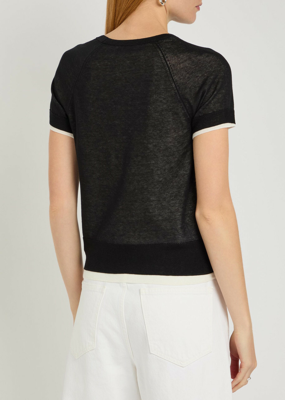 Vince Double-layered Fine-knit Cotton-blend T-shirt Black And White