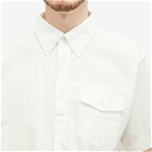 Engineered Garments Men's Popover Button Down Short Sleeve Shirt in White Seersucker