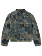 KAPITAL - Embroidered Patchwork Cotton and Linen-Blend Jacket - Blue