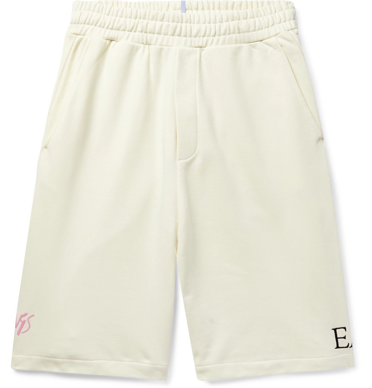 Photo: MCQ - Appliquéd Embroidered Loopback Cotton-Jersey Shorts - Neutrals