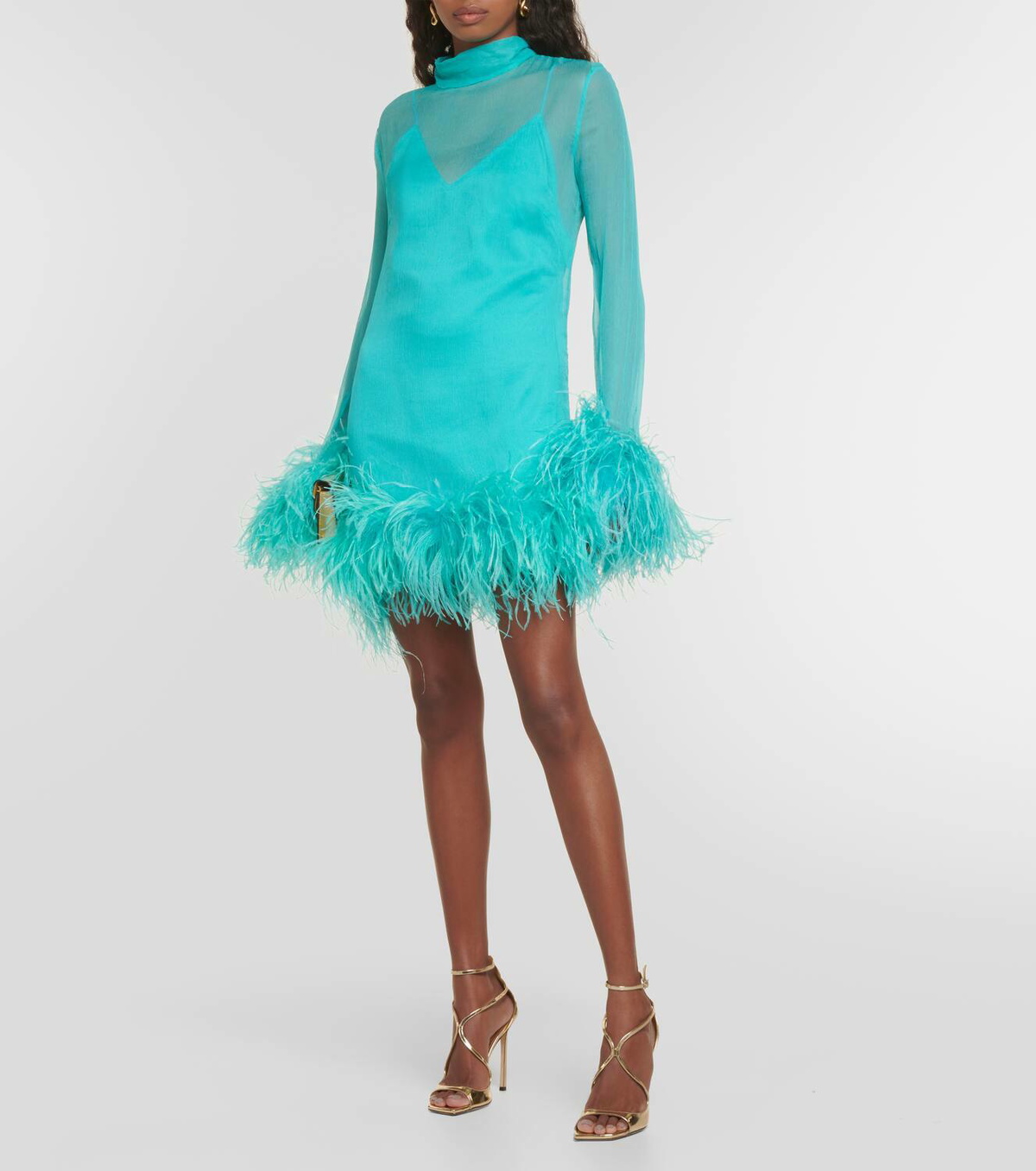 ワンピース TALLER MARMO SS25 MINI FLORIDA DRESS (TMSS2522510 ACQUA) Taller Marmo Feather-trimmed minidress Taller Marmo