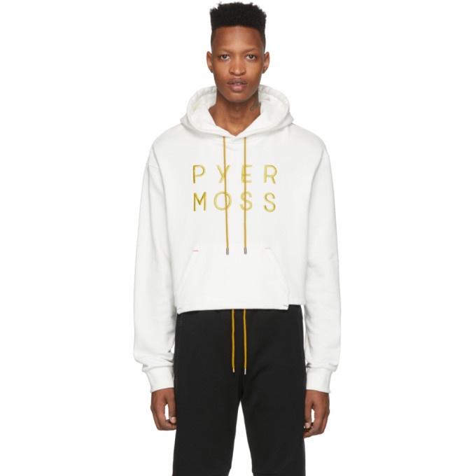 Photo: Pyer Moss White Cropped Classic Logo Hoodie