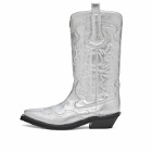 GANNI Women's Embroidered Western Boot in Silver