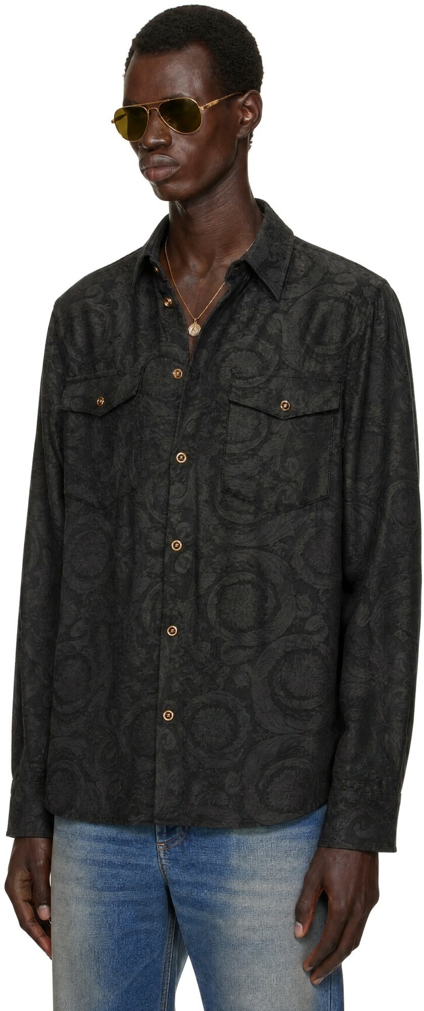 Versace Black Barocco Jacquard Shirt