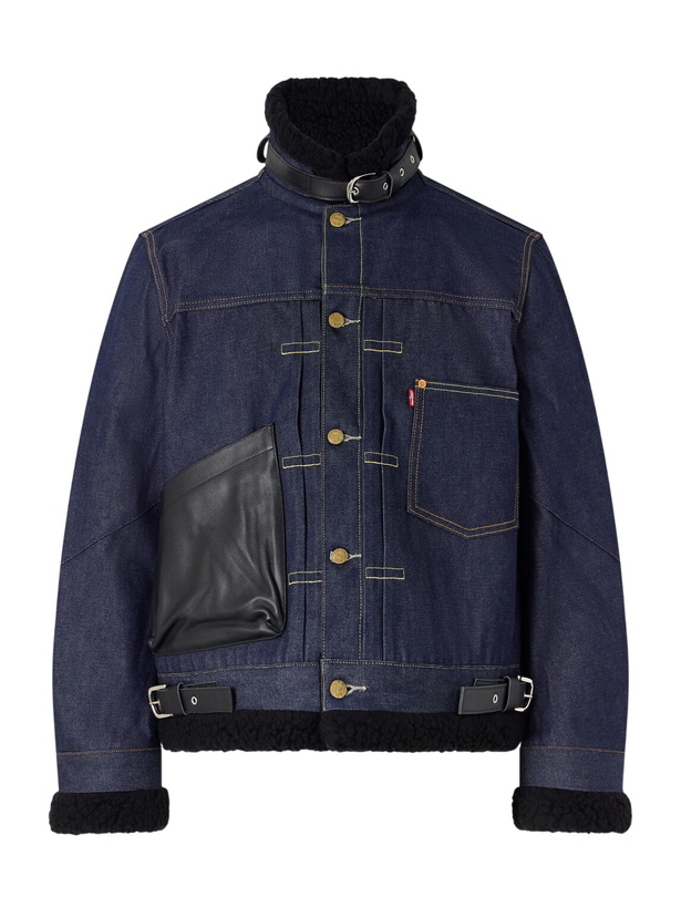 Photo: Sacai - Levi's Plush and Leather-Trimmed Denim Jacket - Blue