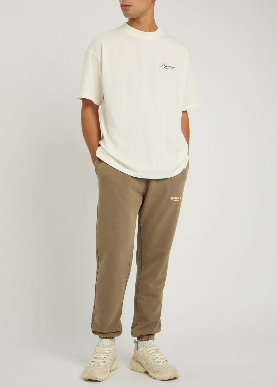 Represent Owners Club Logo-print Cotton Sweatpants Taupe