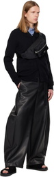 sacai Black Belted Faux-Leather Trousers