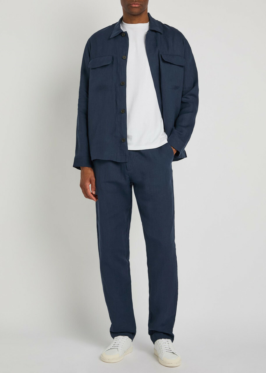Sunspel Tapered-leg Linen Trousers Navy