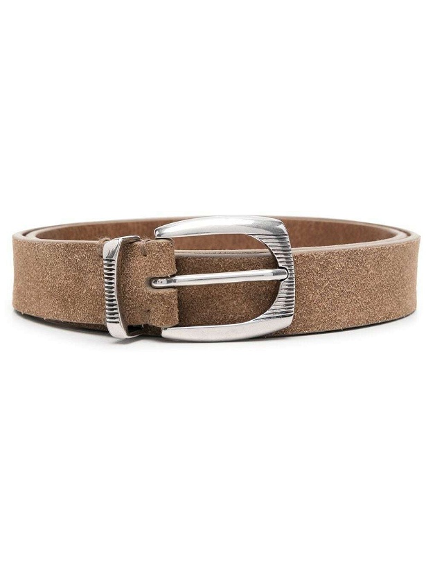 Photo: BRUNELLO CUCINELLI - Leather Belt With Carved Buckle