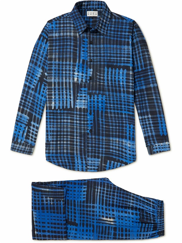Photo: SUKU - Winter Checked Bamboo-Jersey Pyjama Set - Blue