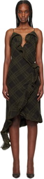 Burberry Green Check Silk Wrap Midi Dress