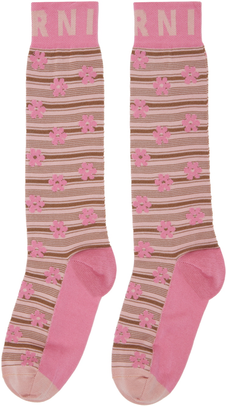 Marni Pink Flower Jacquard Socks